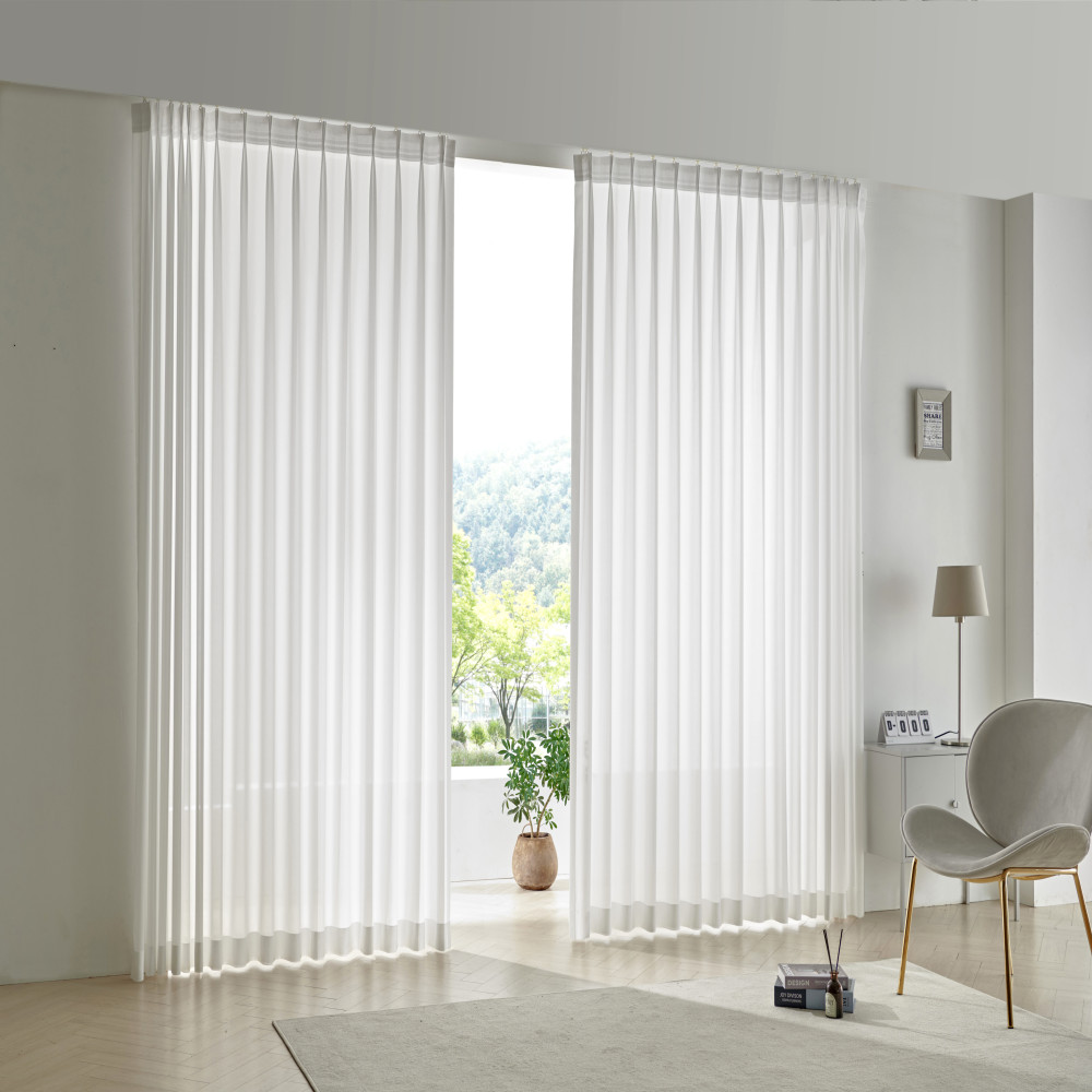 실키 비침 쉬폰 스팀열처리 물결주름 형상가공 커튼 (레일포함 세트)