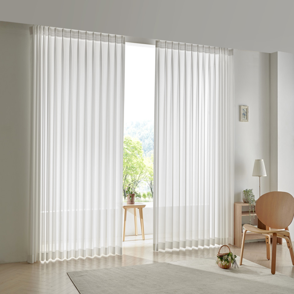 샤이니 중간 비침 쉬폰 스팀열처리 물결주름 형상가공 커튼 (레일포함 세트)