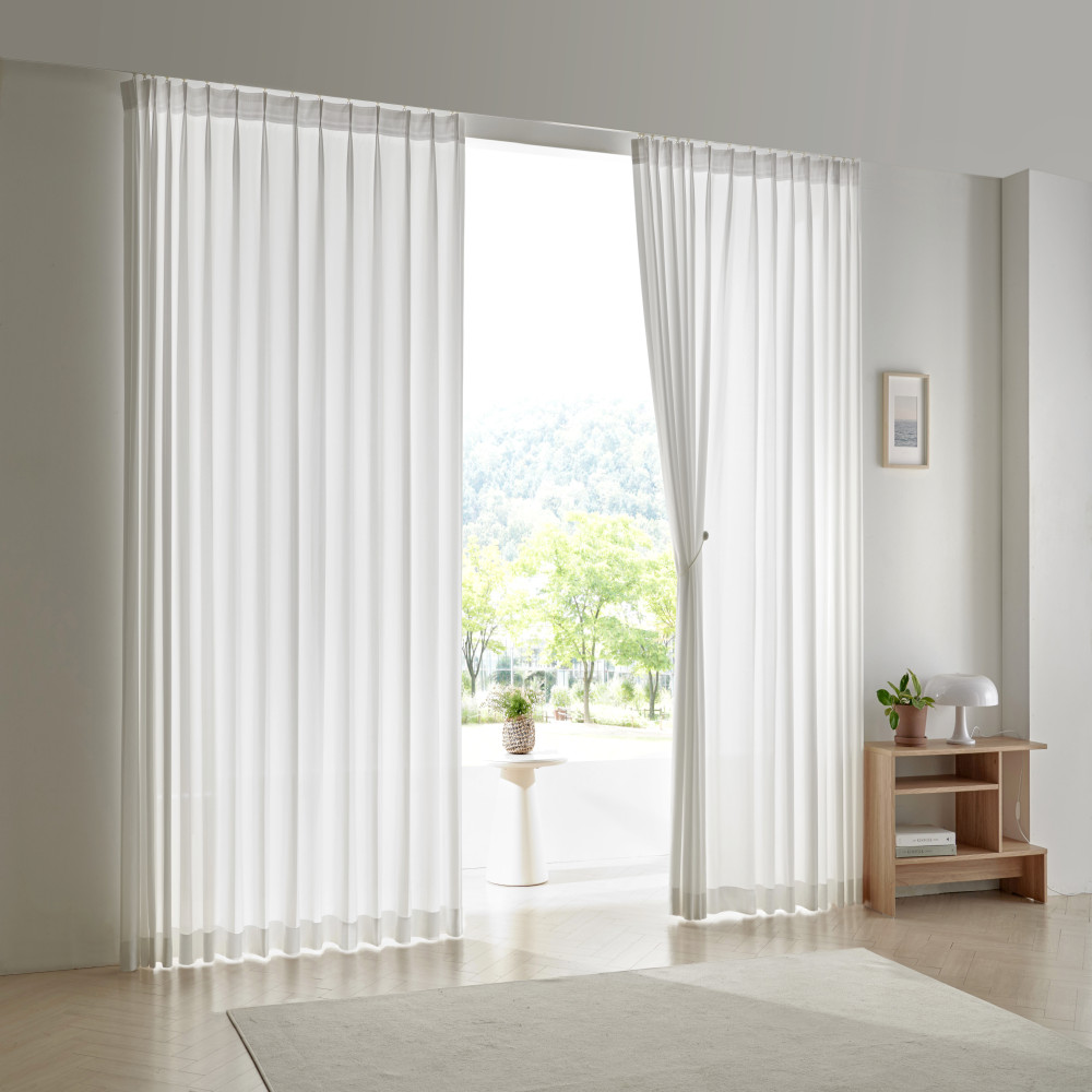 헤비 도톰 쉬폰 스팀열처리 물결주름 형상가공 커튼 (레일포함 세트)