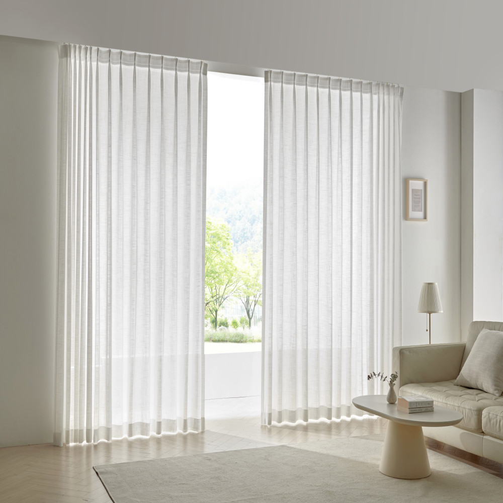 린넨 비침 쉬폰 스팀열처리 물결주름 형상가공 커튼 (레일포함 세트)